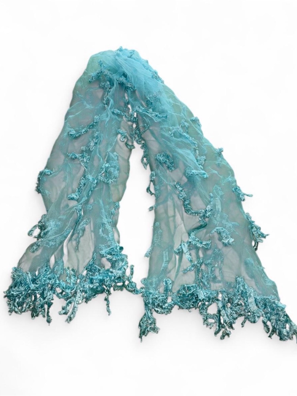 Lightweight Aqua Blue Decorative Fringe Scarf